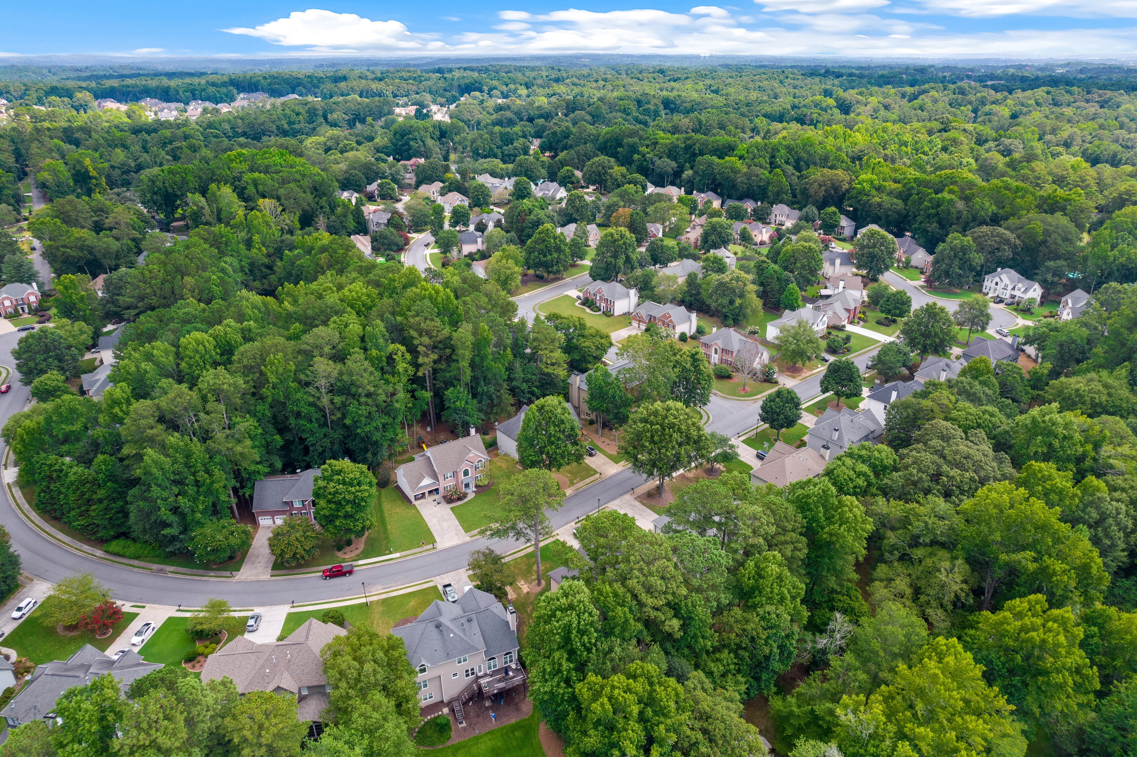 Aerial drone shot residential neighborhood